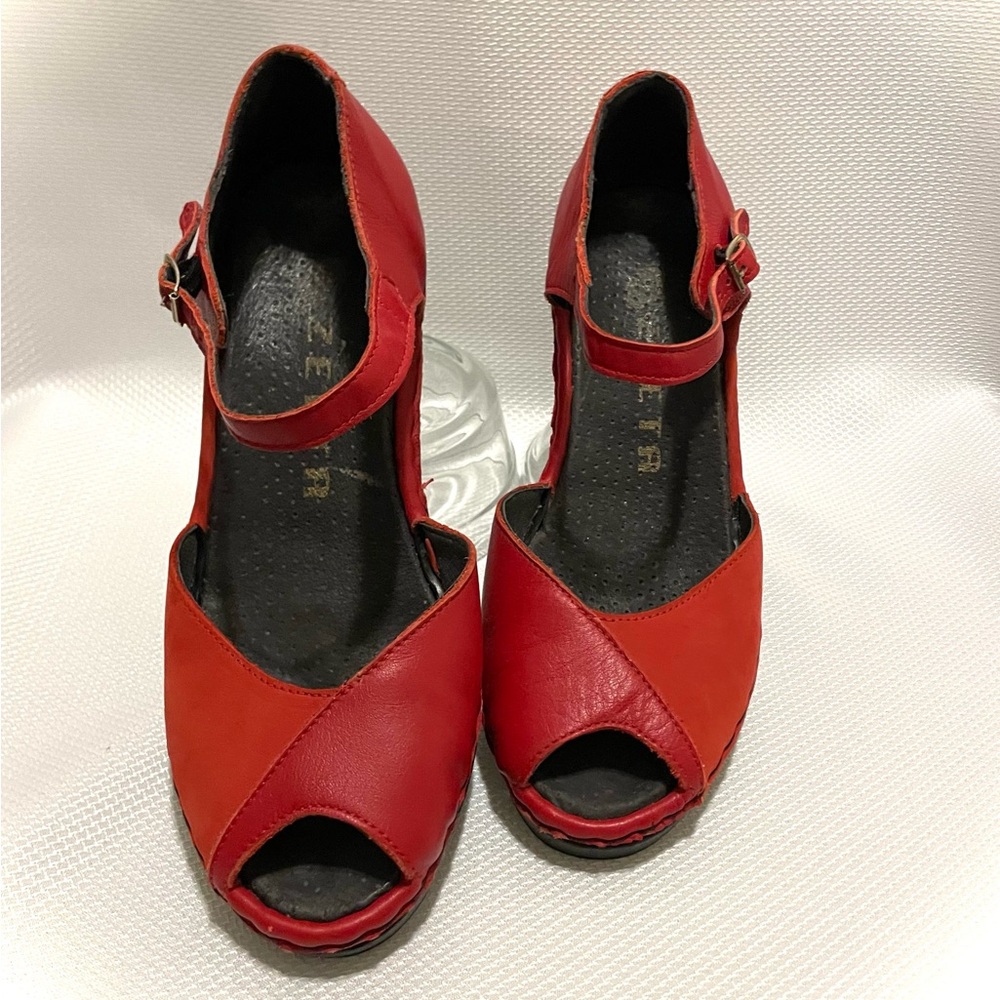 Rare Peep-Toe Wedges Leather and Suede